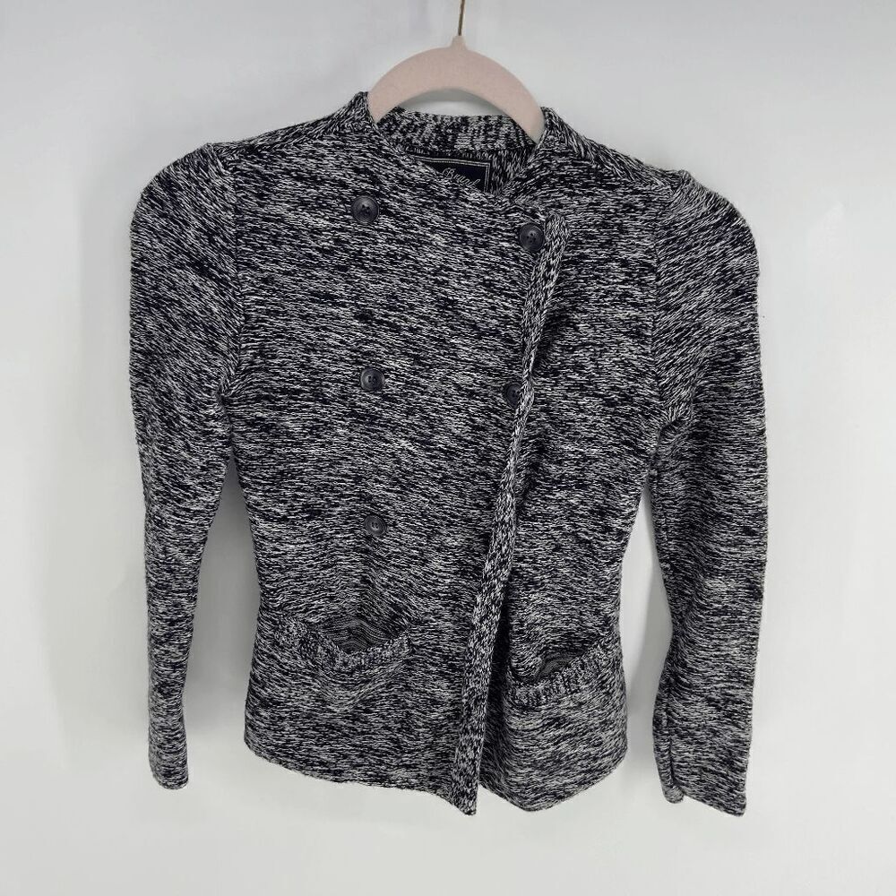 Lucky Brand Marled Womens blue white preowned double breasted knit sweater XS